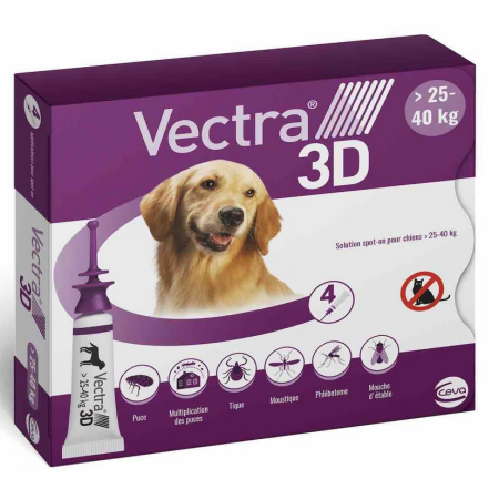 VECTRA 3 D DLA PSÓW >25 - 40 KG - 1 PIPETA - Pchły Kleszcze